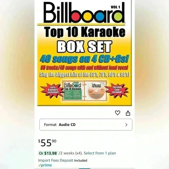 🕺Billboard Top 10 Karaoke Box Set - 4 CD SET: 40 hits from the 1960 - 1990s - Picture 2 of 2